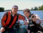 Us driving boat in Florida.  Stephen isn't the greatest boat driver, as he continues making the boat turning in circles with the